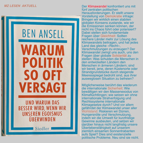 Table mit Buchcover Warum Politik so oft versagt von Ben Ansell und Zitat
