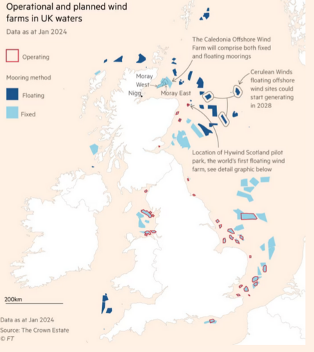 Map of operational and planned wind farms