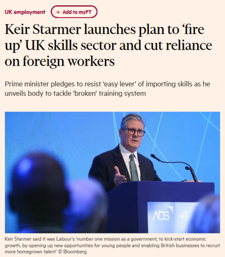 Keir Starmer launches plan to ‘fire up’ UK skills sector and cut reliance on foreign workers
Prime minister pledges to resist ‘easy lever’ of importing skills as he unveils body to tackle ‘broken’ training system 