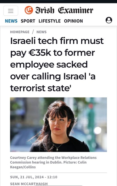 Israeli tech firm must pay €35k to former employee sacked over calling Israel 'a terrorist state' 