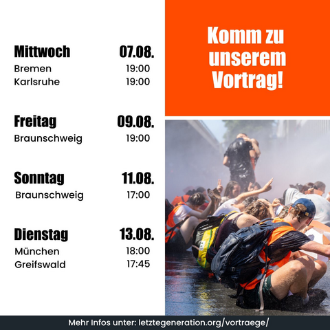 Mittwoch 7.8.2024	19:00	Bremen 7.8.2024	19:00	Karlsruhe  Freitag 9.8.2024	19:00	Braunschweig  Sonntag 11.8.2024	17:00	Braunschweig  Dienstag 13.8.2024	18:00	München 13.8.2024	17:45	Greifswald